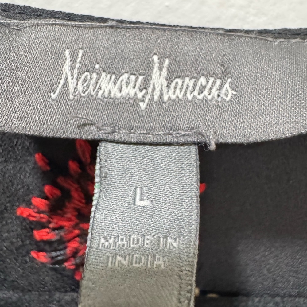Neiman Marcus Sheer Embroidered Dress Midi Black Oversize Shift Women Large - Picture 5 of 13